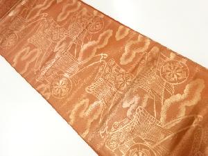 アンティーク　雲に御所車模様織出し袋帯（着用可）